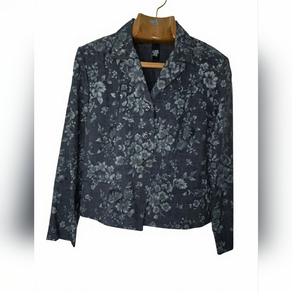 Sag Harbor Floral Gray Blazer Office Party Business NWT Sz 16